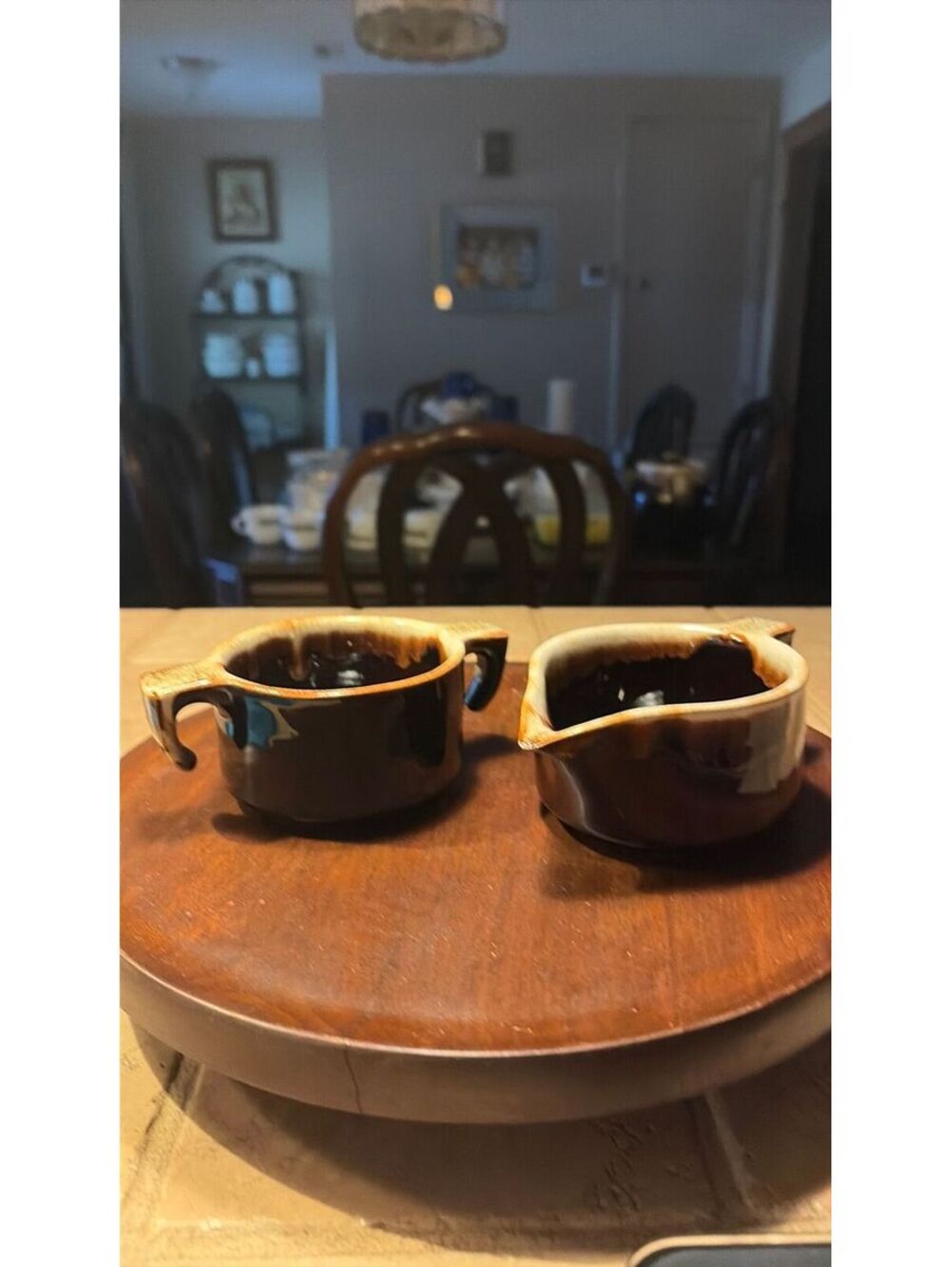 8. Vintage Pfaltzgraff Gourmet Brown Drip Sugar Bowl & Creamer Pitcher Set USA